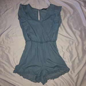 denim ruffle romper